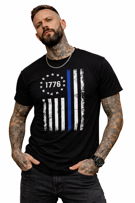 1776 Blue Line Flag Tee – Grit, Freedom & Street Patriot Style