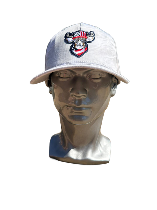 Gray Trucker Hat with Patriotic Deer – 3D Embroidered Design | Richardson 112 Model